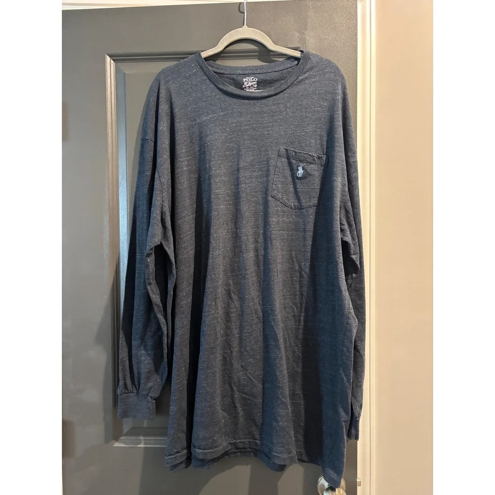 Polo Ralph Lauren Pocket T-Shirt Mens 2XLT Blue Excellent Long Sleeve Cotton